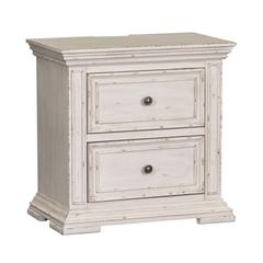 Big Valley Bedside Chest w/ Charging Station in Whitestone w/ Heavy Distressing
