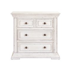 Big Valley Bedside Chest w/ Charging Station in Whitestone w/ Heavy Distressing