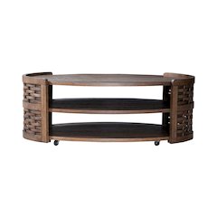 Warren Park Oval Cocktail Table - Coffee Brown Oak, Basket Weave Accent
