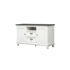White Wirebrushed TV Console with Charcoal Top in Cottage Style