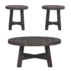 3 Piece Living Room Set - Cocktail table, 2 End Tables - Charcoal Oak Wood