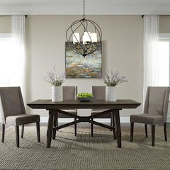 Double Bridge Optional 5 Piece Trestle Table Set in Dark Chestnut