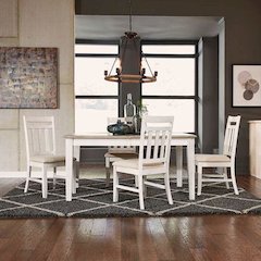 5 Piece Rectangular Table Set Soft White Wash w/ Wirebrushed Gray Top