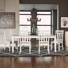 7 Piece Rectangular Table Set Soft White Wash w/ Wirebrushed Gray Top