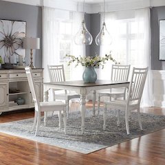 5 Piece Leg Table Dining Set with 4 Back Chairs - Antique White & Weathered Bark