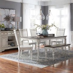 6 Piece Leg Table Dining Room Set with Bench, 4 Spindle Back Chairs