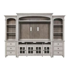 Heartland Entertainment Center with Piers in Antique White w/ Tobacco Top