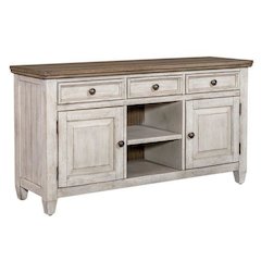 Heartland 56 Inch Tile TV Console in Antique White w/ Tobacco Top