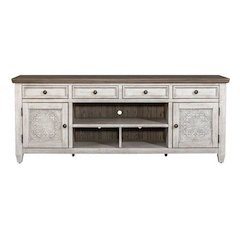 Heartland 76 Inch Tile TV Console in Antique White w/ Tobacco Top