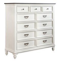 Allyson Park 11 Drawer Chesser in Wirebrushed White w/ Charcoal Top