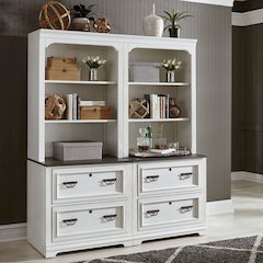 Allyson Park Home Office 2 Piece Set - Wirebrushed White w/ Charcoal Tops