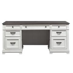 Allyson Park Desk in Wirebrushed White w/ Charcoal Top