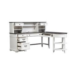 Allyson Park L Shaped Desk Set in Wirebrushed White w/ Charcoal Top