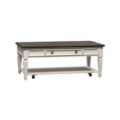 Allyson Park Rectangular Cocktail Table in Wirebrushed White w/ Charcoal Top