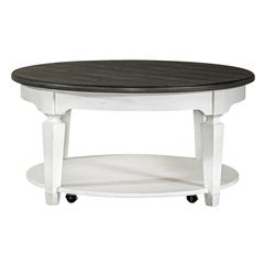 Allyson Park Round Cocktail Table in Wirebrushed White w/ Charcoal Top
