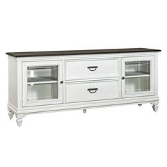 Allyson Park Entertainment TV Stand in Wirebrushed White w/ Charcoal Top