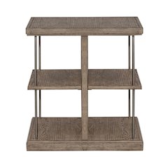 City Scape Metal Accent Oak Wood End Table for Living Room Burnished Beige