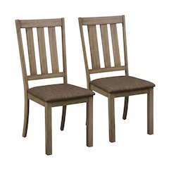 Rubberwood Slat-Back Wooden Dining Chairs, Brown, Set of 2
