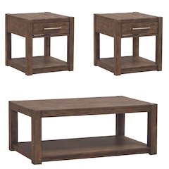 3 Piece Set - Rectangular Cocktail Table, 2 End Tables - Cobblestone Brown