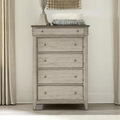 5 Drawer Chest - in Weathered Linen Finish w/ Dusty Taupe Tops