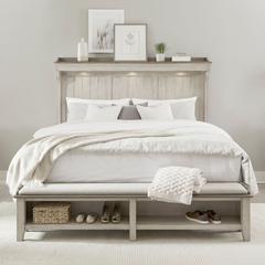 Ivy Hollow King Mantle Storage Bed in Weathered Linen Finish w/ Dusty Taupe Tops