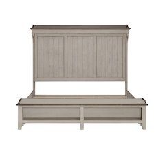 Ivy Hollow King Mantle Storage Bed in Weathered Linen Finish w/ Dusty Taupe Tops