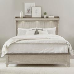 Ivy Hollow King Mantle Bed in Weathered Linen Finish w/ Dusty Taupe Tops