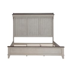 Ivy Hollow King Mantle Bed in Weathered Linen Finish w/ Dusty Taupe Tops