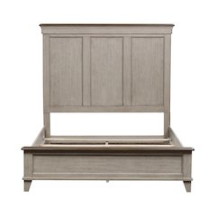 Ivy Hollow Queen Panel Bed in Weathered Linen Finish w/ Dusty Taupe Tops