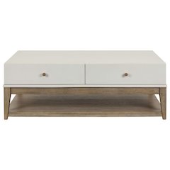 Berkley Rectangular Drawer Cocktail Table - Linen & Khaki Wood Accents
