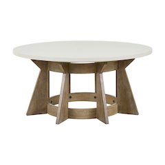 Berkley Round Pedestal Cocktail Table - Linen & Khaki Wood Accents