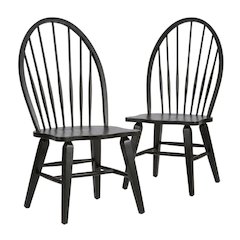 Rubberwood Windsor Back Solid Wood Dining Chair, Brown, Set of 2