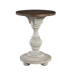 Morgan Creek Chair Side Table in Antique White w/ Wirebrushed Tobacco Accents