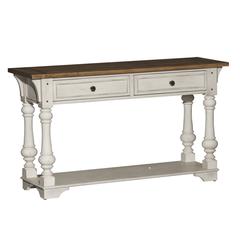 Morgan Creek Sofa Table in Antique White w/ Wirebrushed Tobacco Accents