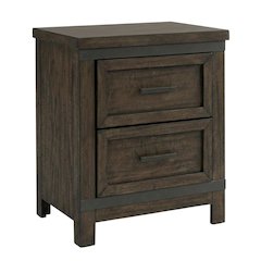 Rustic Brown Nightstand with 2 Drawers and Saw Cut Finish