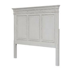 King Panel Headboard Antique White Weathered Brown Solid Wood Traditional Design