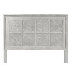 King Headboard Antique White with Tobacco Top Solid Wood Panel Design