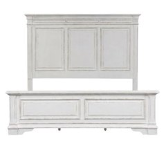 Rubberwood Solid Wood King Panel Bed with Headboard, White