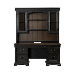 Meritage Credenza & Hutch Home Office Desk Set-Aged Charcoal, Rub Thru & Caramel