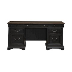 Credenza Desk for Home Office - Aged Charcoal, Rub Thru & Caramel