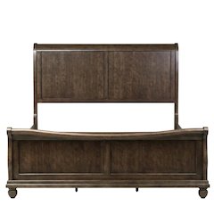 Poplar Solid Wood Queen Sleigh Bed with Tall Headboard, Cherry