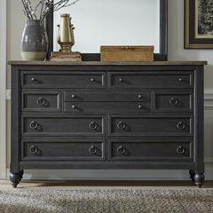 9 Drawer Dresser - Black Traditional Multi in Dusty Taupe