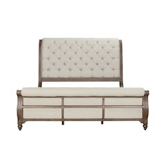 Americana Farmhouse California King Sleigh Bed - Dusty Taupe & Black Oak Wood