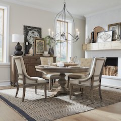 Americana Farmhouse 5 Piece Pedestal Table Set - 4 Shelter Back Chairs - Dusty