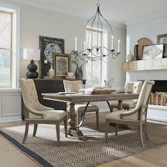 Americana Farmhouse 5 Piece Trestle Table Set - 4 Shelter Back Chairs - Dusty