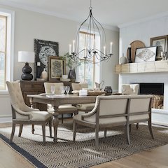 Americana Farmhouse 6 Piece Leg Table Set - Dining Bench, 4 Shelter Chairs