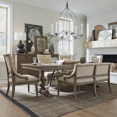 Americana Farmhouse 6 Piece Trestle Table Set - Dining Bench, 4 Shelter Back