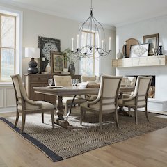 Americana Farmhouse 7 Piece Trestle Table Set - 6 Shelter Back Chairs - Dusty