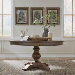 Americana Farmhouse Pedestal Table - Dusty Taupe Oak