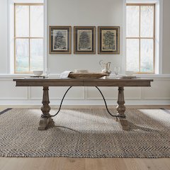 Trestle Table Set in Poplar & Rubberwood Solids w/ White Oak Veneers